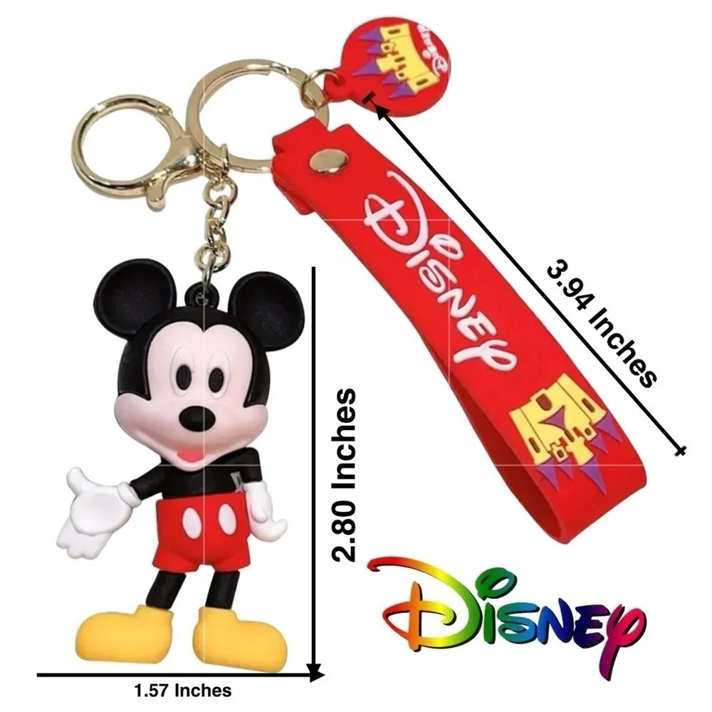 Keychain Mickey Mouse Disney 3D Character Key Ring Wrist Lanyard Pendant Bag
